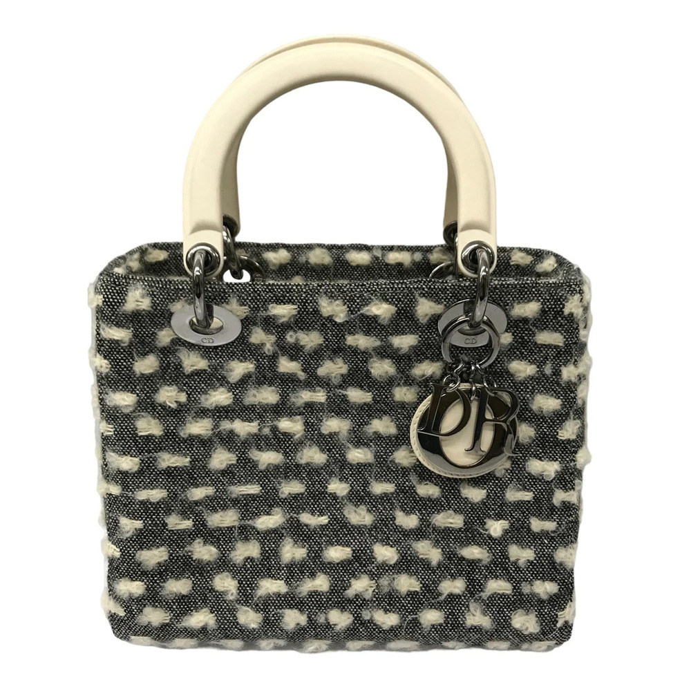 Christian Dior Lady Shoulder Bag Leather Black White